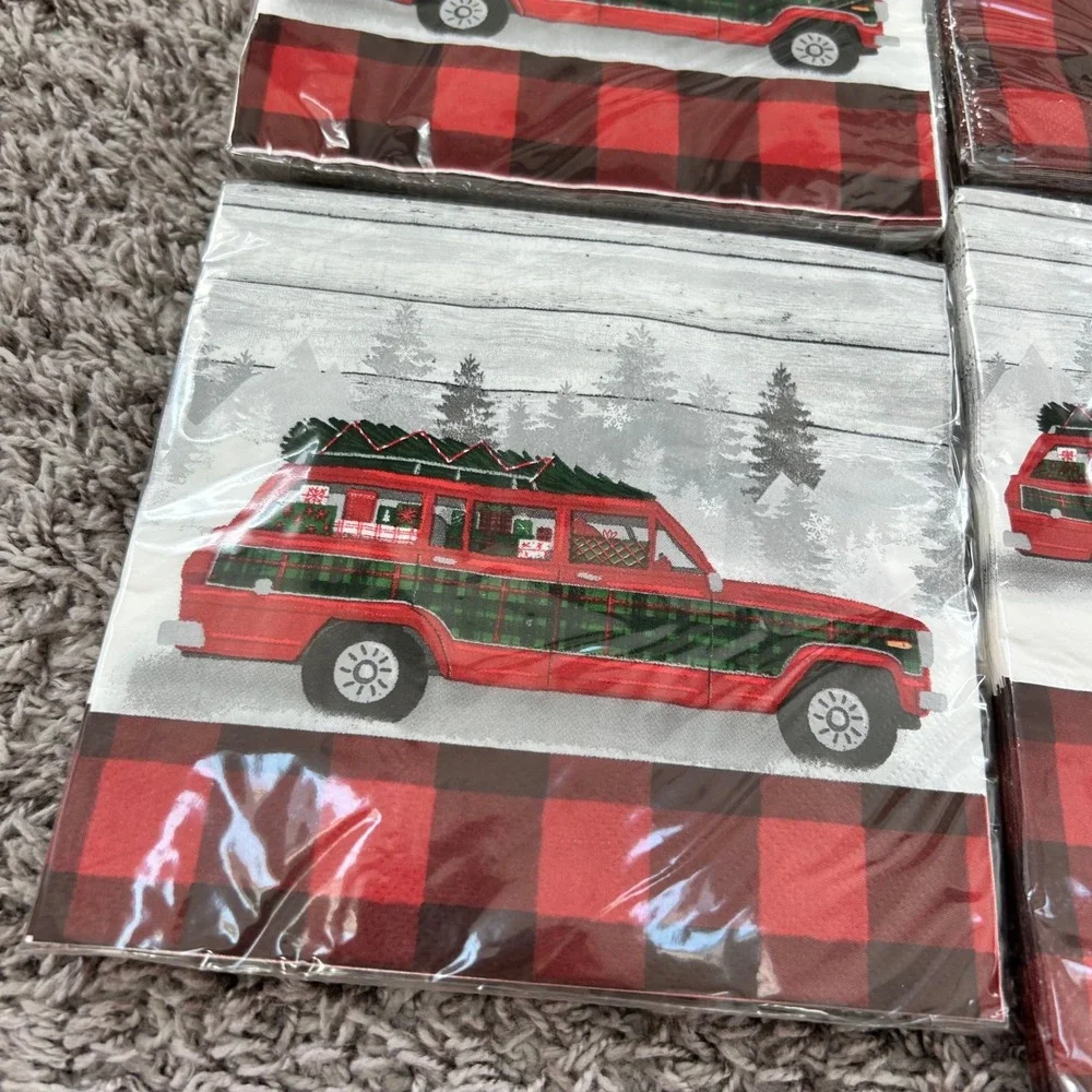 Christmas Holiday Napkins 4 Packs Vintage‎ Red Truck Buffalo Plaid Farmhouse